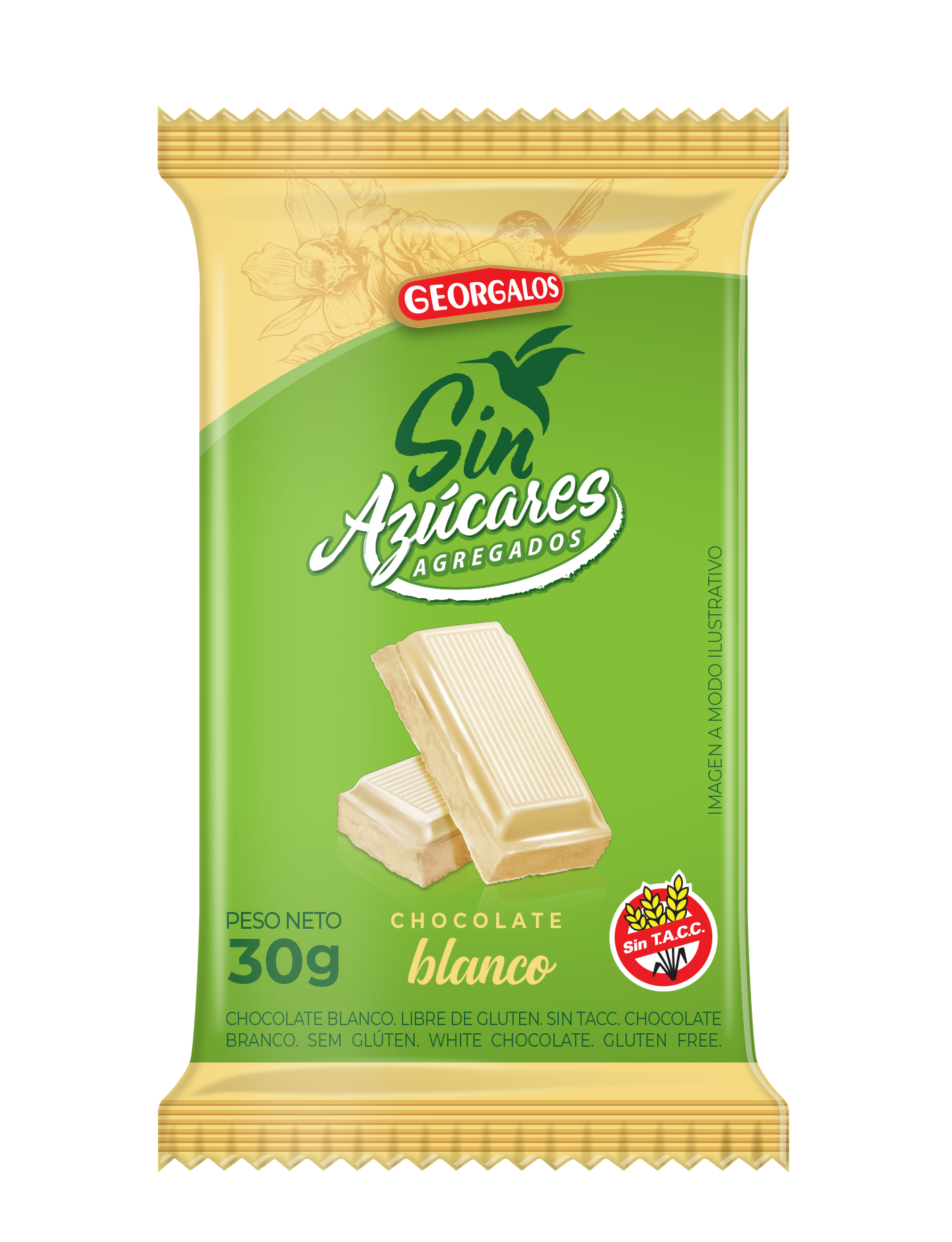 CHOCOLATE BLANCO SIN AZUCAR X 30 GRS SKU 2424